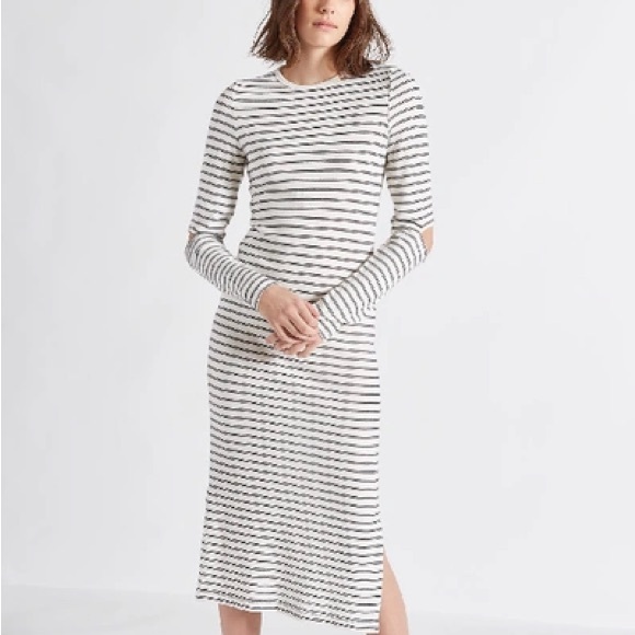 Current/Elliott Dresses & Skirts - Current/Elliott Silver Metallic Striped The Quince Knit Midi Dress